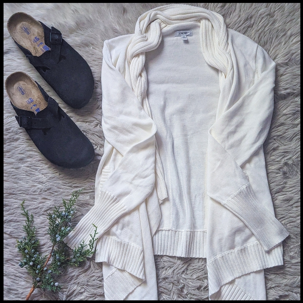 EUC Vintage Cache Open Front Cotton Modal Cashmere Cardigan in Ivory